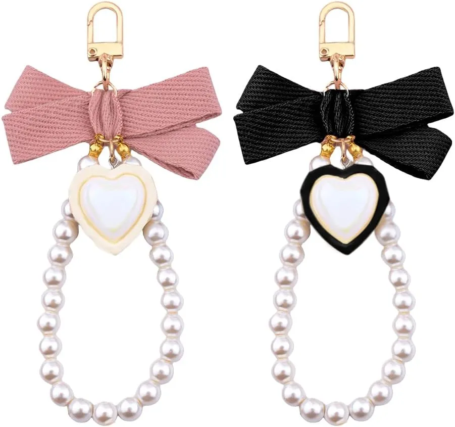 Bow Bag Charm for Wallet Tote Bag Pearl Wrist Keychain for Purse Tote Bag Bow Pearl Keychain for Women Backpack