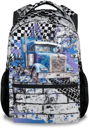 Boys Backpacks for School, 17 Inch Cute Truck Backpack for Primary School, Blue Durable Lightweight Kids Bookbag for Kindergarten