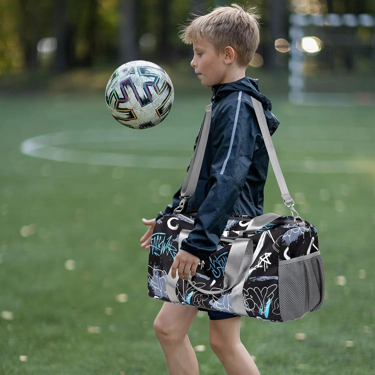 Boys Duffle Bag with Wet & Shoe Pouch for Teens, Black Large-capacity Sport Overnight Travel Gym Weekender Sleepover Carry On Bag for Teens Boys