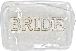 Bride Clear Makeup Bag Rhinestone Patch Letter Bag Plastic Toiletries Bag See Through Cosmetic Bag Portable Toiletry Bag Waterproof Makeup Pouch