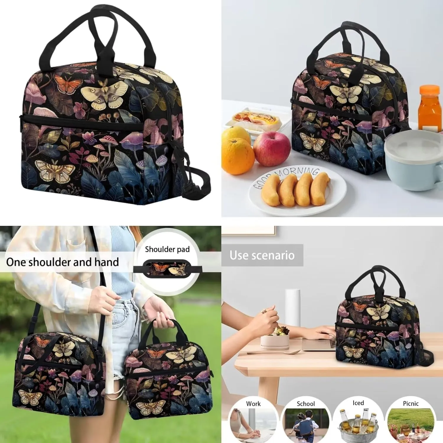 Butterfly Backpacks with Lunchboxes for Girls Mushroom School Backpack Middle School Backpacks for School Lunch Boxes for School Insulated Pencil Box Sport Water Bottle Cover