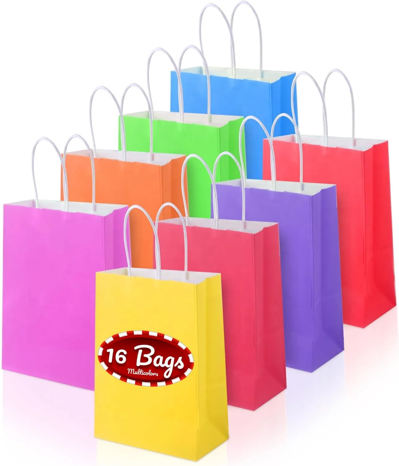 BYBAXX 16 Pieces Small Gift Bags With Handles In 8 Different Vibrant Colors, Kraft Gift Bags Sized 8.3x6.29x3.1 Are Convenient For Birthday Parties, Weddings, Baby Shower, Halloween