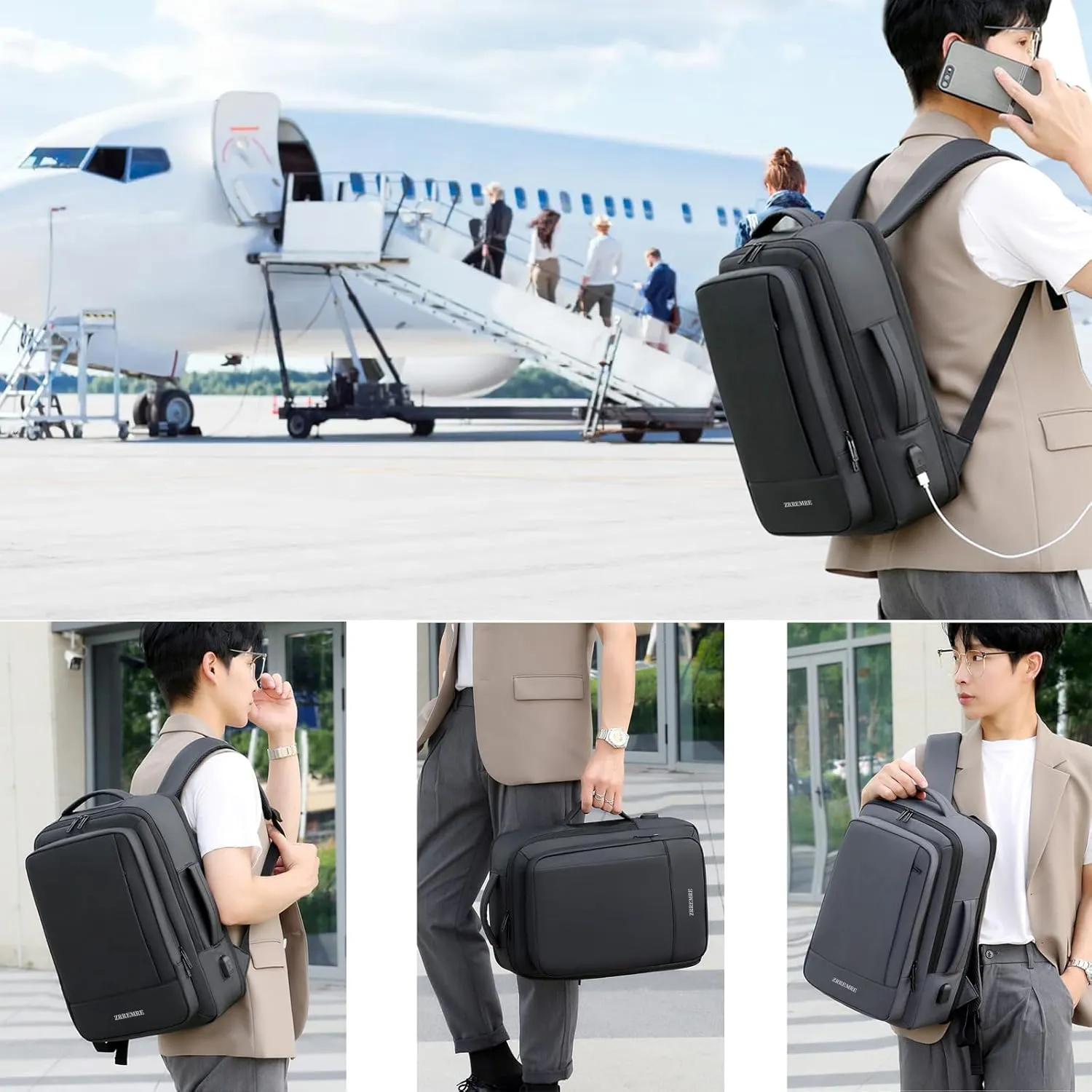 Carry On Backpack Organized Personal Item Airlines Travel Bag,15.6 Inch Expandable Business Laptop Backpack,Weekend Rucksack (Grey)