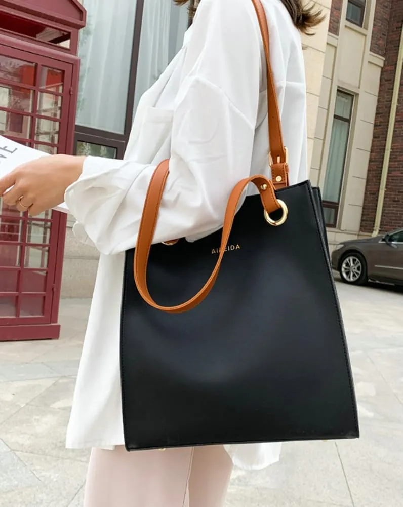 Casual Vegan Leather Shoulder Bags for Women Soft Tote Purses Ladies Large Top Handle Handbag Working Satchels