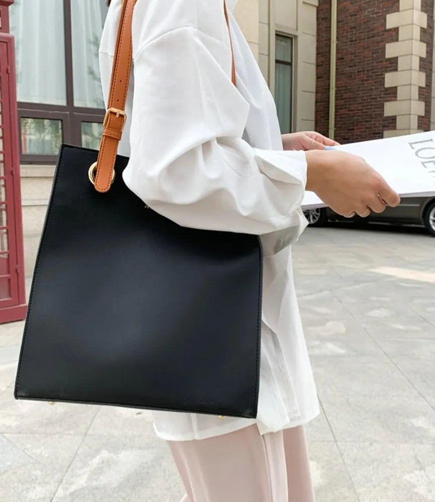 Casual Vegan Leather Shoulder Bags for Women Soft Tote Purses Ladies Large Top Handle Handbag Working Satchels