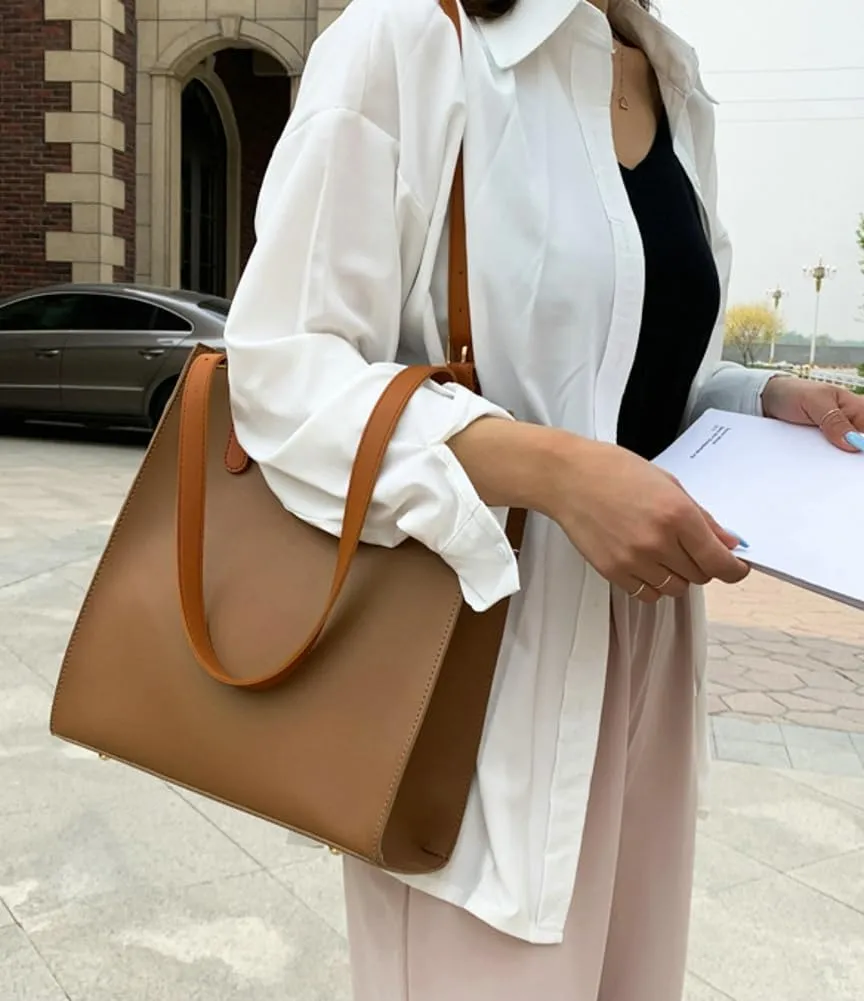 Casual Vegan Leather Shoulder Bags for Women Soft Tote Purses Ladies Large Top Handle Handbag Working Satchels