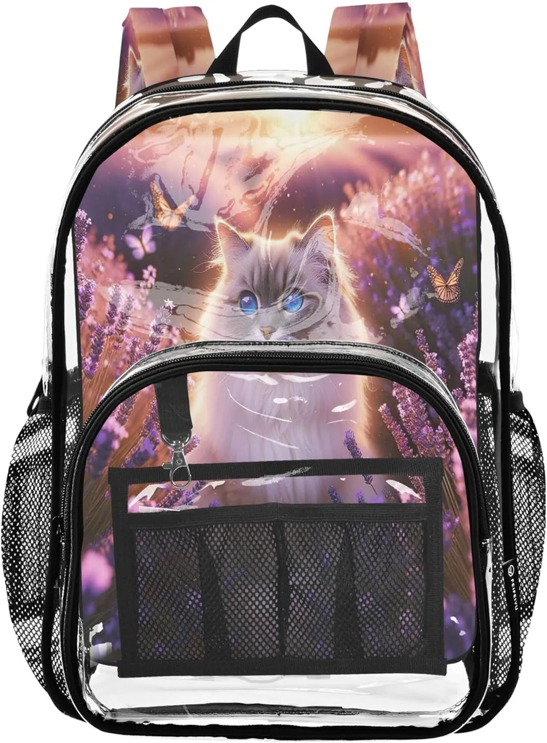 Cat Lavender Field School Backpacks for Girls, Clear Plastic Bag, Backpack Clear, Cute Backpacks for Teen Girls