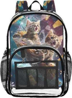 Cats Taco Spaceship Bag for School, Large Clear Bag, Kid Backpack
