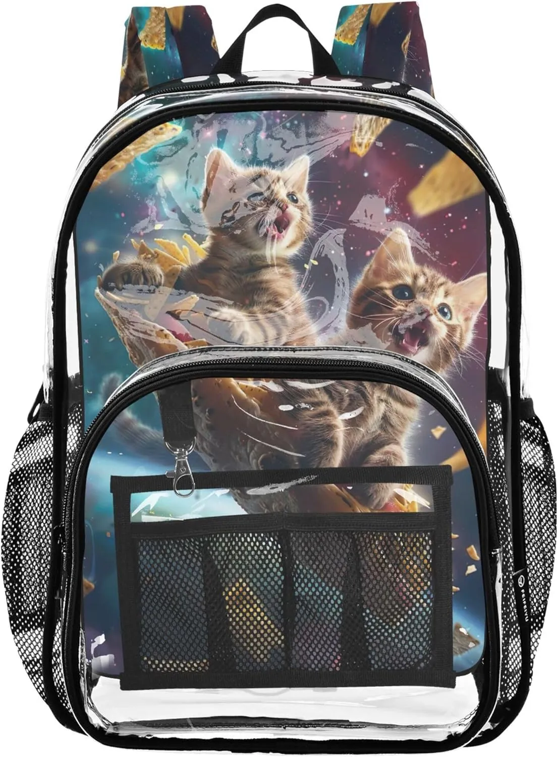 Cats Taco Spaceship Bag for School, Large Clear Bag, Kid Backpack