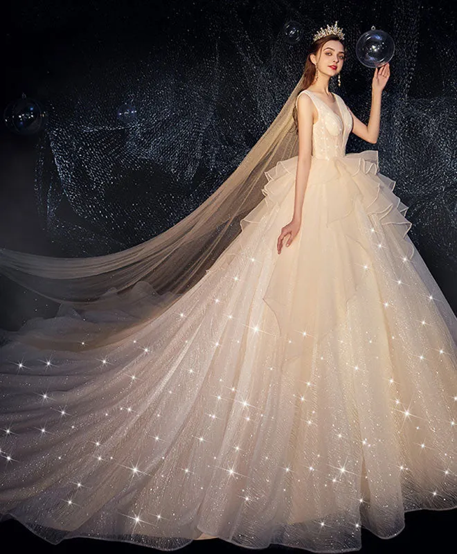 Champagne Tulle Wedding Dress, Champagne Tulle Bridal Gown