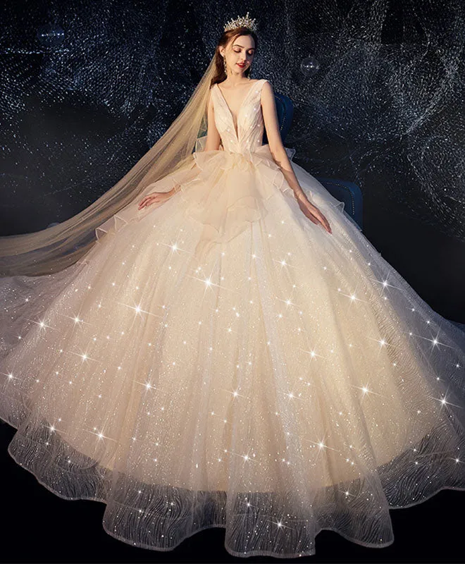 Champagne Tulle Wedding Dress, Champagne Tulle Bridal Gown