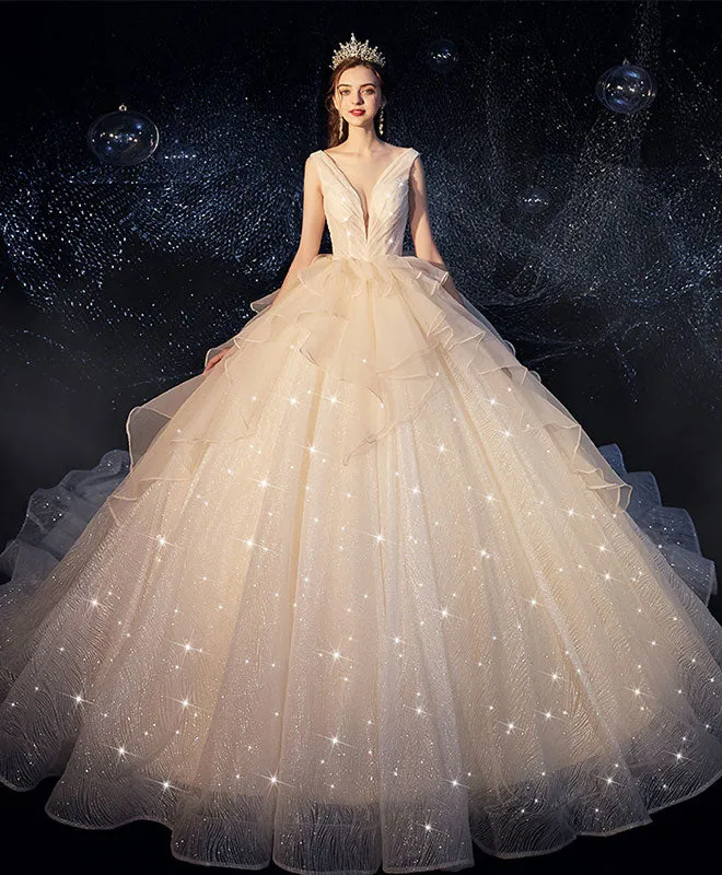 Champagne Tulle Wedding Dress, Champagne Tulle Bridal Gown