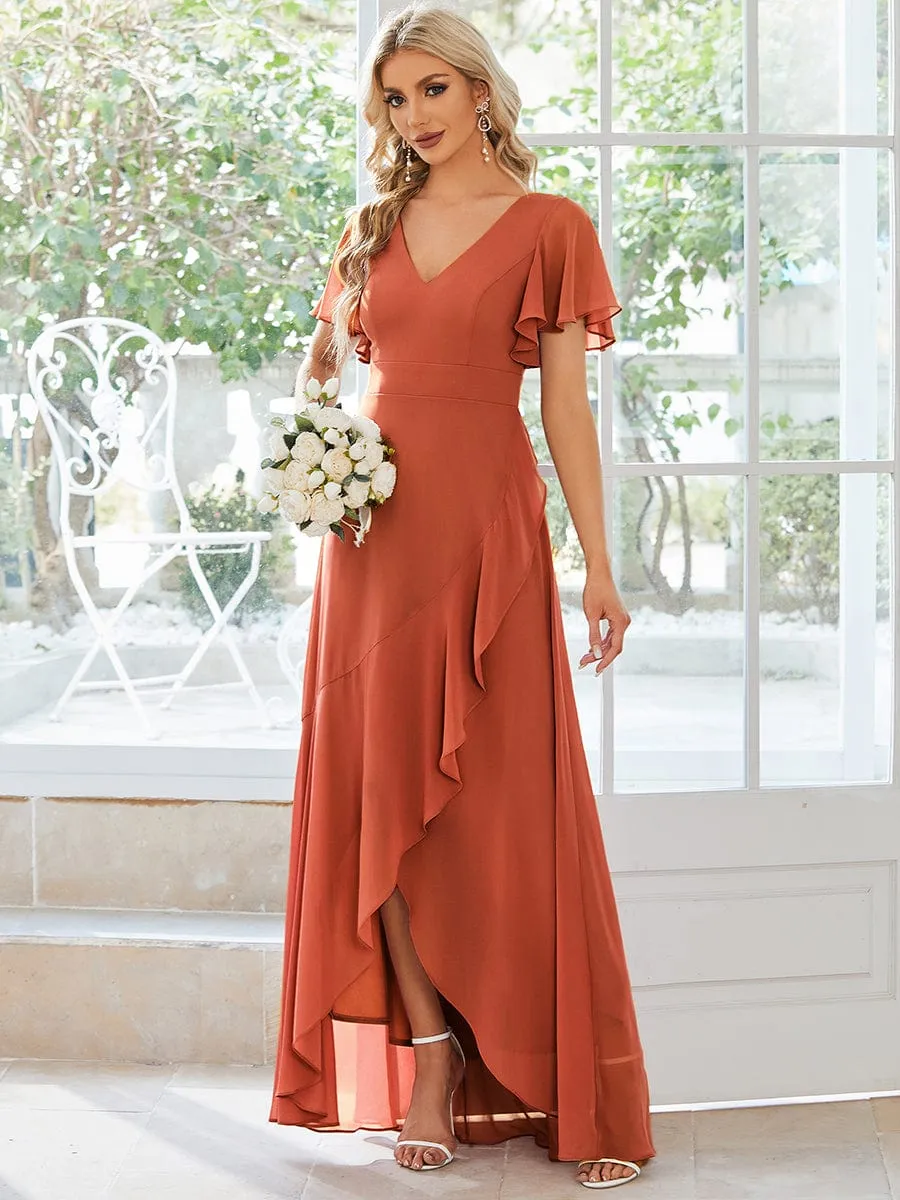 Charming Chiffon Bridesmaid Dress with Lotus Leaf Hemline