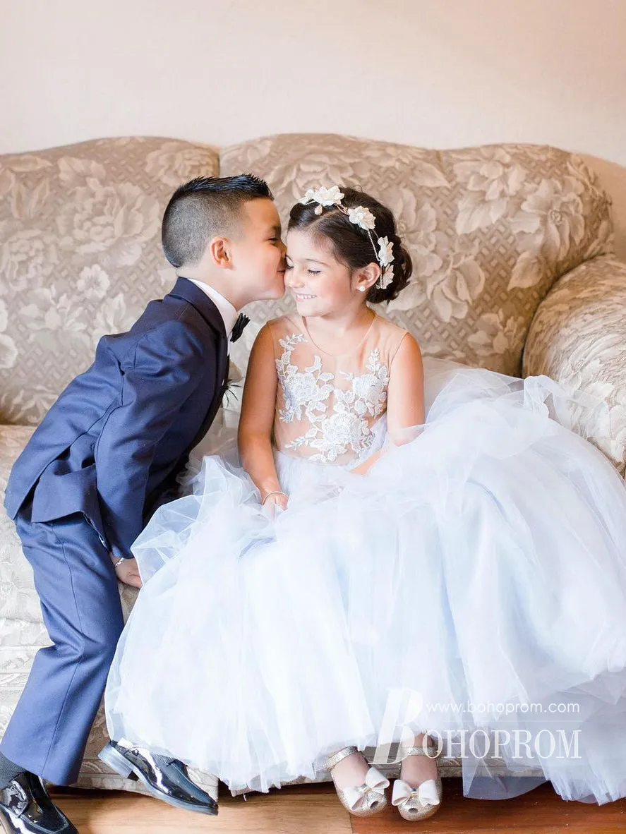 Charming Tulle Scoop Neckline Ball Gown Flower Girl Dresses With Appliques FD096