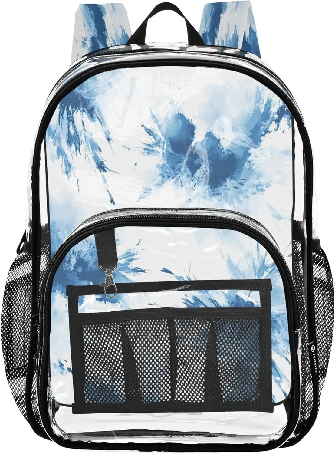 CHIFIGNO Abstract Blue White School Backpacks, Clear Plastic Bag, Transparent School Bag, Cute Backpacks for Teen Girls