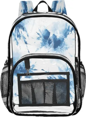 CHIFIGNO Abstract Blue White School Backpacks, Clear Plastic Bag, Transparent School Bag, Cute Backpacks for Teen Girls