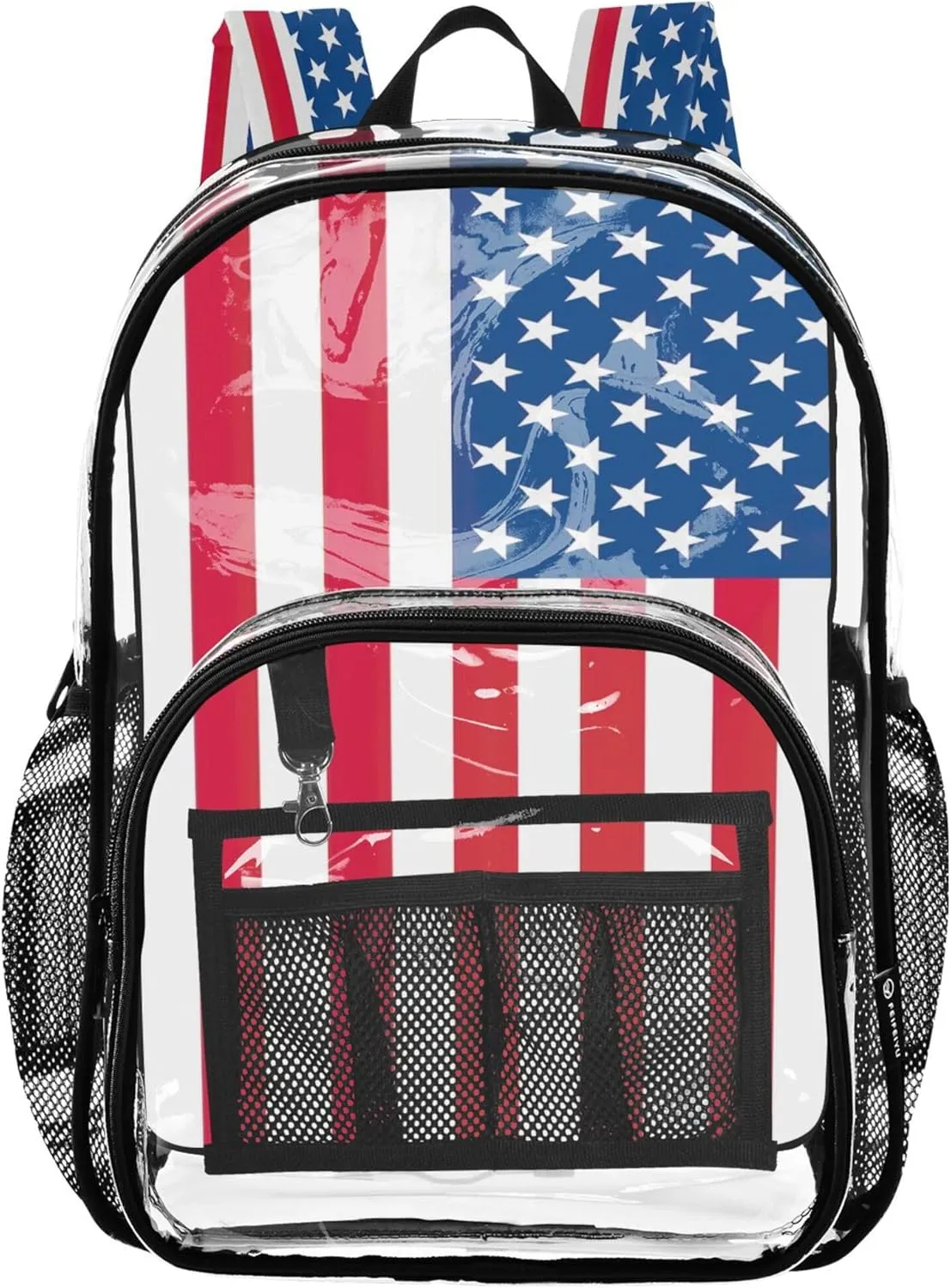 CHIFIGNO American USA Flag Kids Travel Backpack, Clear Plastic Bag, Backpack Bag, See through Backpack