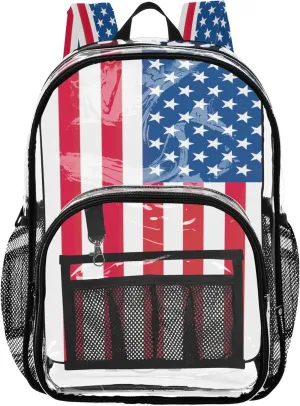 CHIFIGNO American USA Flag Kids Travel Backpack, Clear Plastic Bag, Backpack Bag, See through Backpack