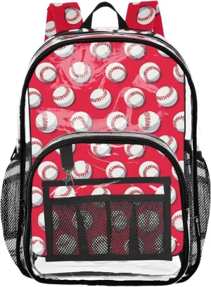CHIFIGNO Baseball Red Girls School Backpack, Clear Plastic Bag, Kid Backpack, See through Backpack