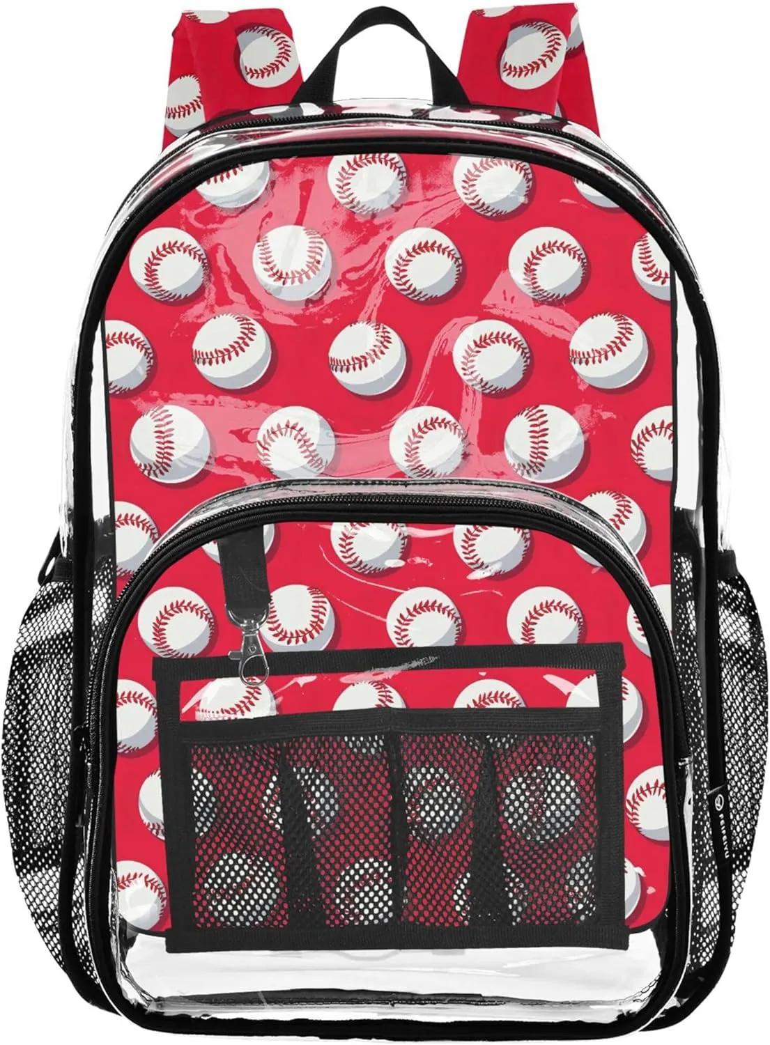 CHIFIGNO Baseball Red Girls School Backpack, Clear Plastic Bag, Kid Backpack, See through Backpack