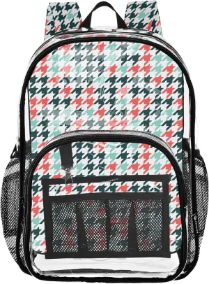 CHIFIGNO Chic Dynamic Houndstooth Colorful Girls Bag, Clear Plastic Bags, Transparent School Bag, Kids Backpacks for Boys