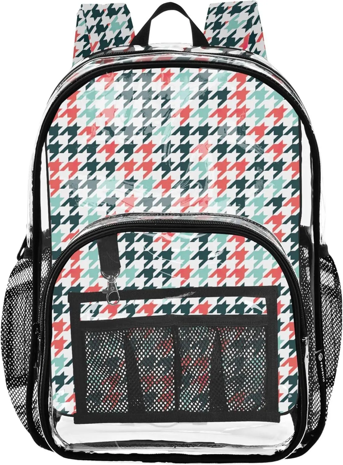 CHIFIGNO Chic Dynamic Houndstooth Colorful Girls Bag, Clear Plastic Bags, Transparent School Bag, Kids Backpacks for Boys