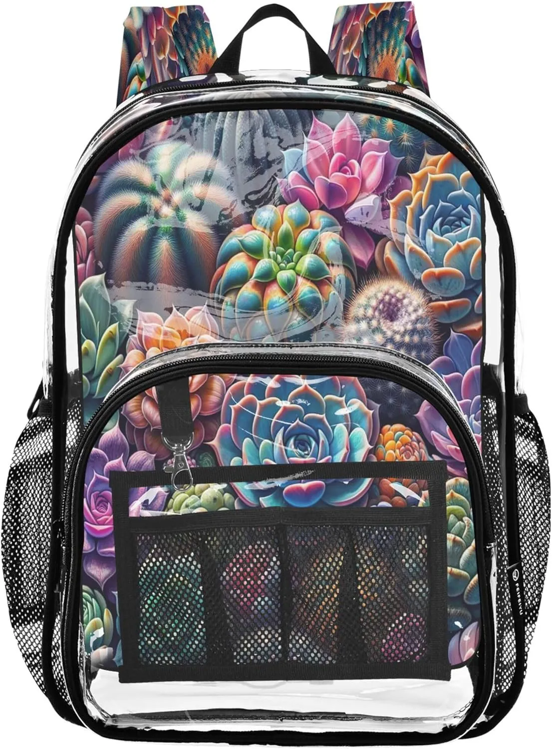 CHIFIGNO Colorful Succulents Backpacks for Girls, Clear Plastic Bag, Book Bag, Clear Backpack for Boys