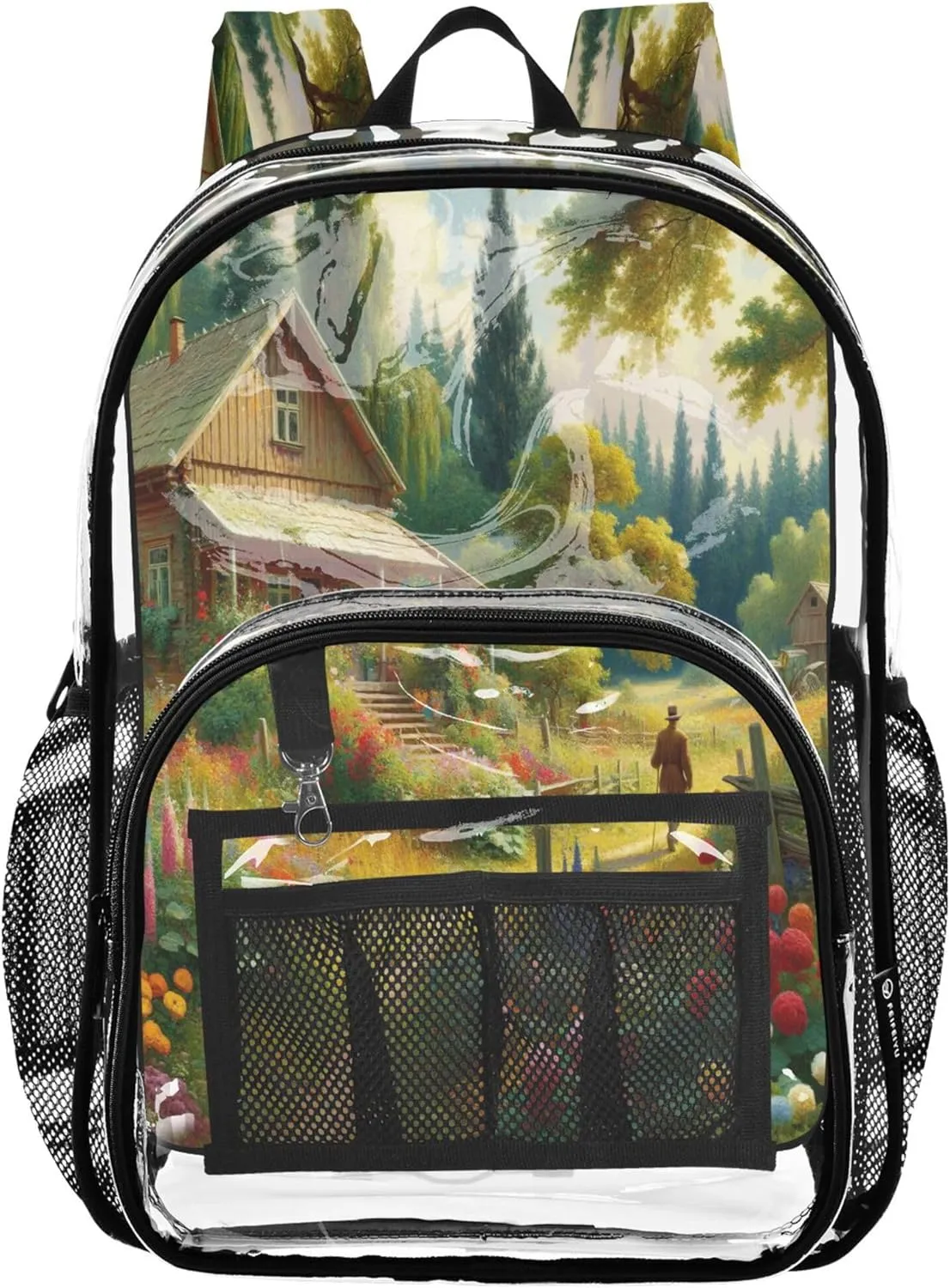 CHIFIGNO Cottage Garden Green Backpack for Boys, Clear Plastic Bag, Backpack Bag, Clear Bag
