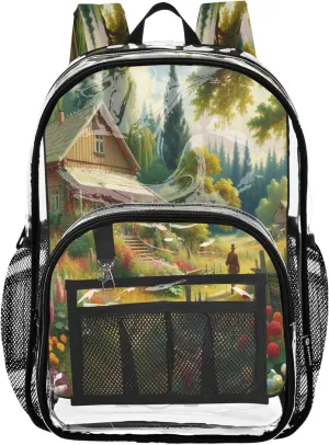 CHIFIGNO Cottage Garden Green Backpack for Boys, Clear Plastic Bag, Backpack Bag, Clear Bag