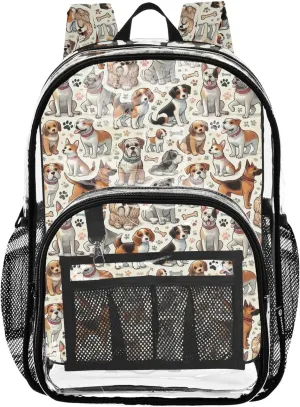 CHIFIGNO Cute Cartoon Dogs Kids School Backpack, Clear Plastic Bag, Transparent Bag, Clear Backpacks for School