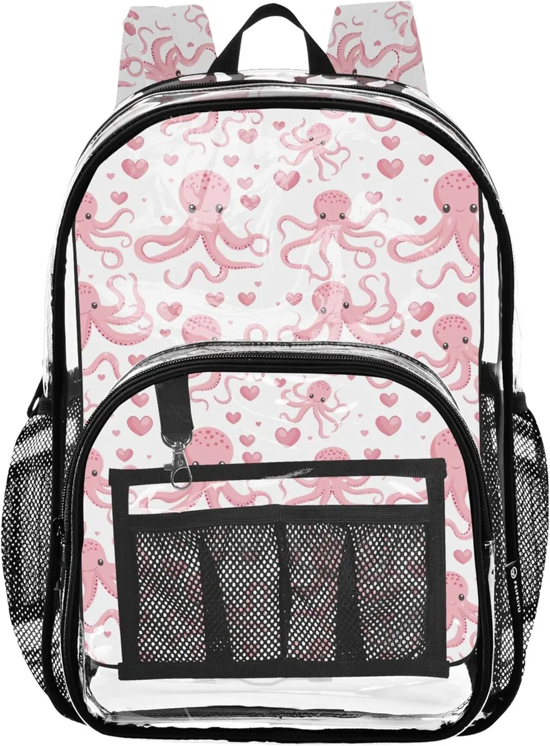CHIFIGNO Cute Pink Octopus Kids' Backpacks, Clear Plastic Bag, Backpack Bag, Clear Bookbag