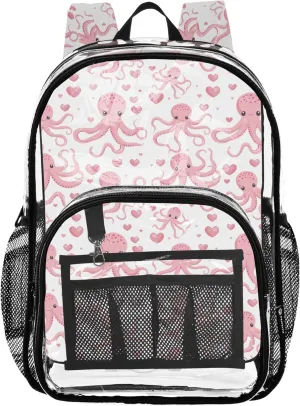 CHIFIGNO Cute Pink Octopus Kids' Backpacks, Clear Plastic Bag, Backpack Bag, Clear Bookbag