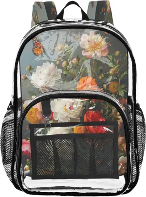 CHIFIGNO Flowers Butterfly Backpack for School Kids, Clear Plastic Bag, Clear Backpacks, Kids Backpacks for Boys