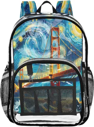 CHIFIGNO Golden Gate Bridge Night Travel Bag Kids, Clear Plastic Bag, School Bags for Girls, Clear Bags