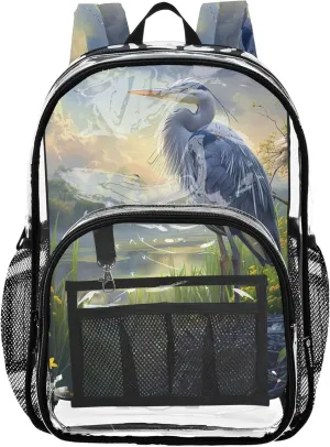 CHIFIGNO Heron Lake Bag for Girls, Transparent Plastic Bag, Clear Backpacks for School, Kids Backpacks for Boys