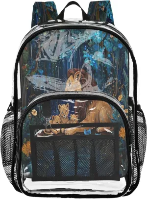 CHIFIGNO Lioness Cubs Jungle Green Backpack Boys, Clear Plastic Bag, Clear Backpacks, Kids Backpacks for Girls