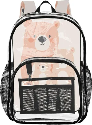 CHIFIGNO Lovely Bear Family Beige School Bag, Clear Plastic Bag, Kid Backpack, Clear Backpacks
