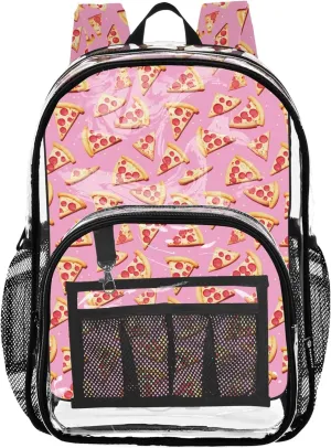 CHIFIGNO Pink Pizza Backpack Girls, Clear Plastic Bag, See through Bag, Transparent Backpack