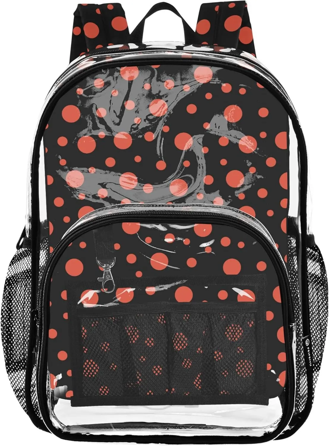CHIFIGNO Red Polka Dot Black Backpack for Kids, Clear Plastic Bag, Transparent Bag, Clear School Backpack