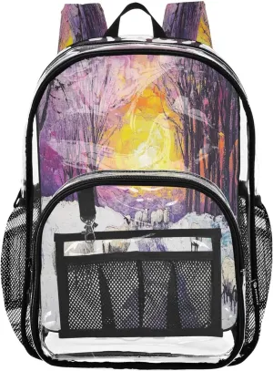 CHIFIGNO Sheep Glow Orange Backpacks, Clear Plastic Bags, Clear Backpacks, Cute Backpacks for Teen Girls