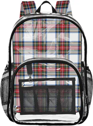 CHIFIGNO Tartan Plaid Kids' Backpacks, Transparent Plastic Bag, Clear Backpack for Boys, Girl Backpacks
