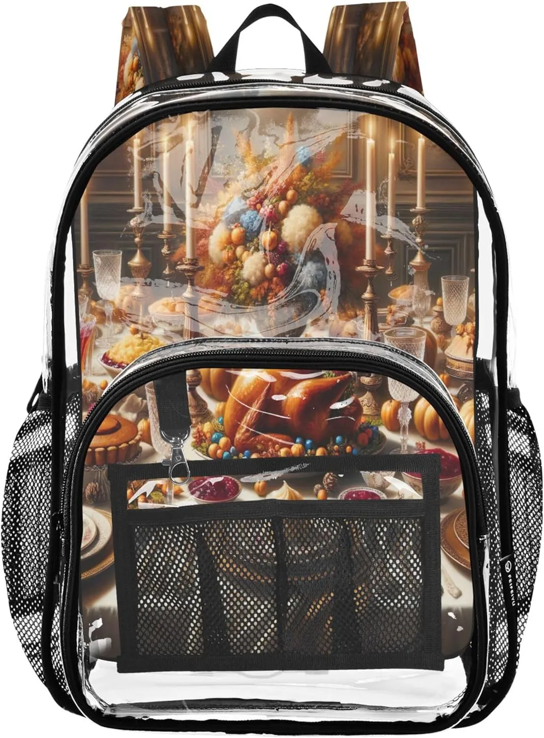 CHIFIGNO Thanksgiving Dinner School Backpacks for Girls, Clear Plastic Bag, See through Bag, Clear School Backpack