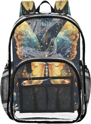 CHIFIGNO Vibrant Butterfly Navy Backpacks for School, Clear Plastic Bag, Backpack Bag, Clear Bookbag