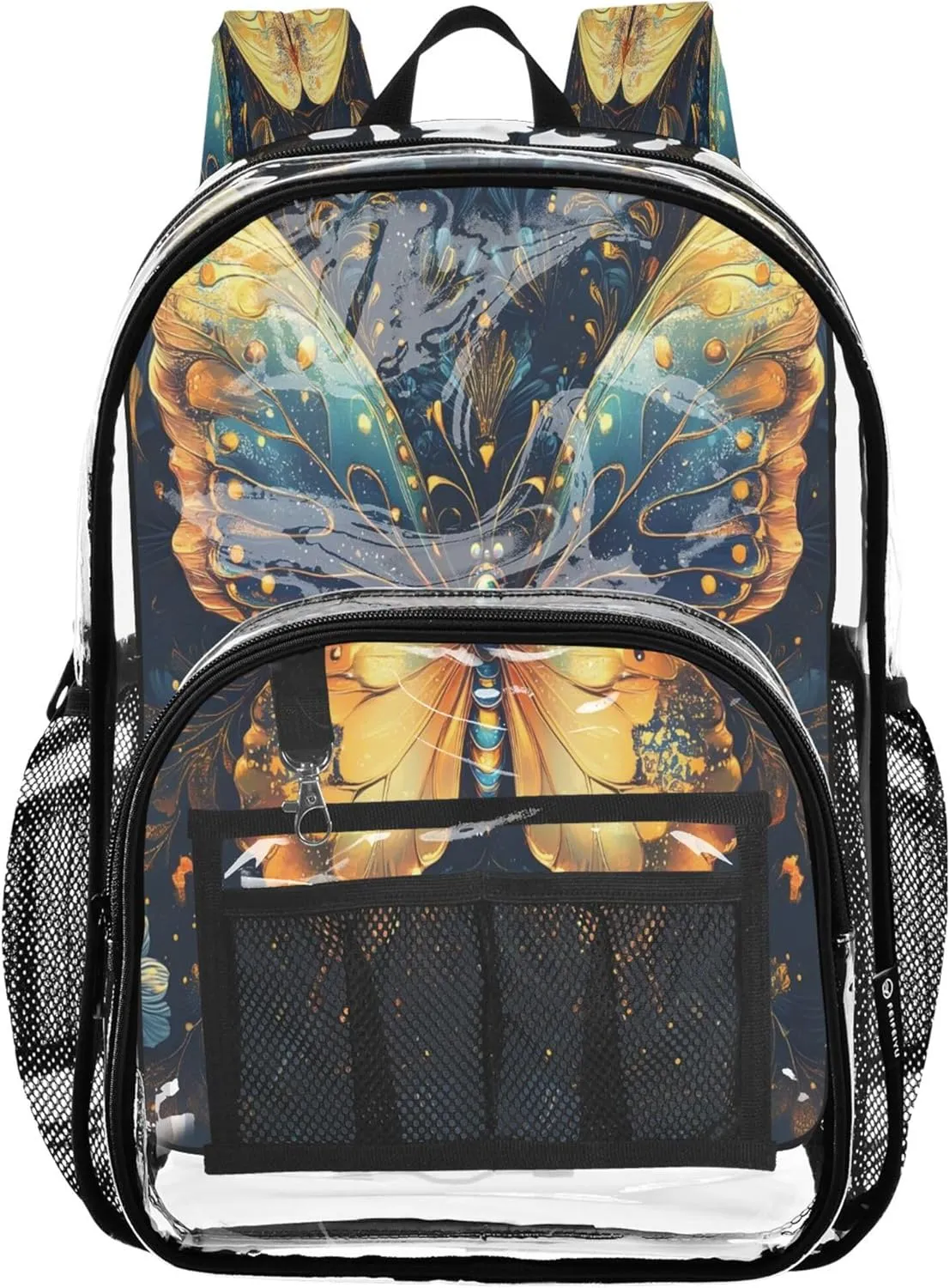 CHIFIGNO Vibrant Butterfly Navy Backpacks for School, Clear Plastic Bag, Backpack Bag, Clear Bookbag