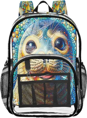 CHIFIGNO Vivid Seal Colorful Backpack for School, Clear Plastic Bag, Transparent School Bag, Boys Backpack 6-8