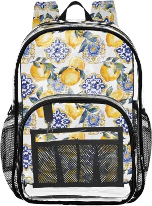 CHIFIGNO Watercolor Lemon Yellow Girl School Backpack, Clear Plastic Bag, Clear Backpacks, Kids Backpack Boys