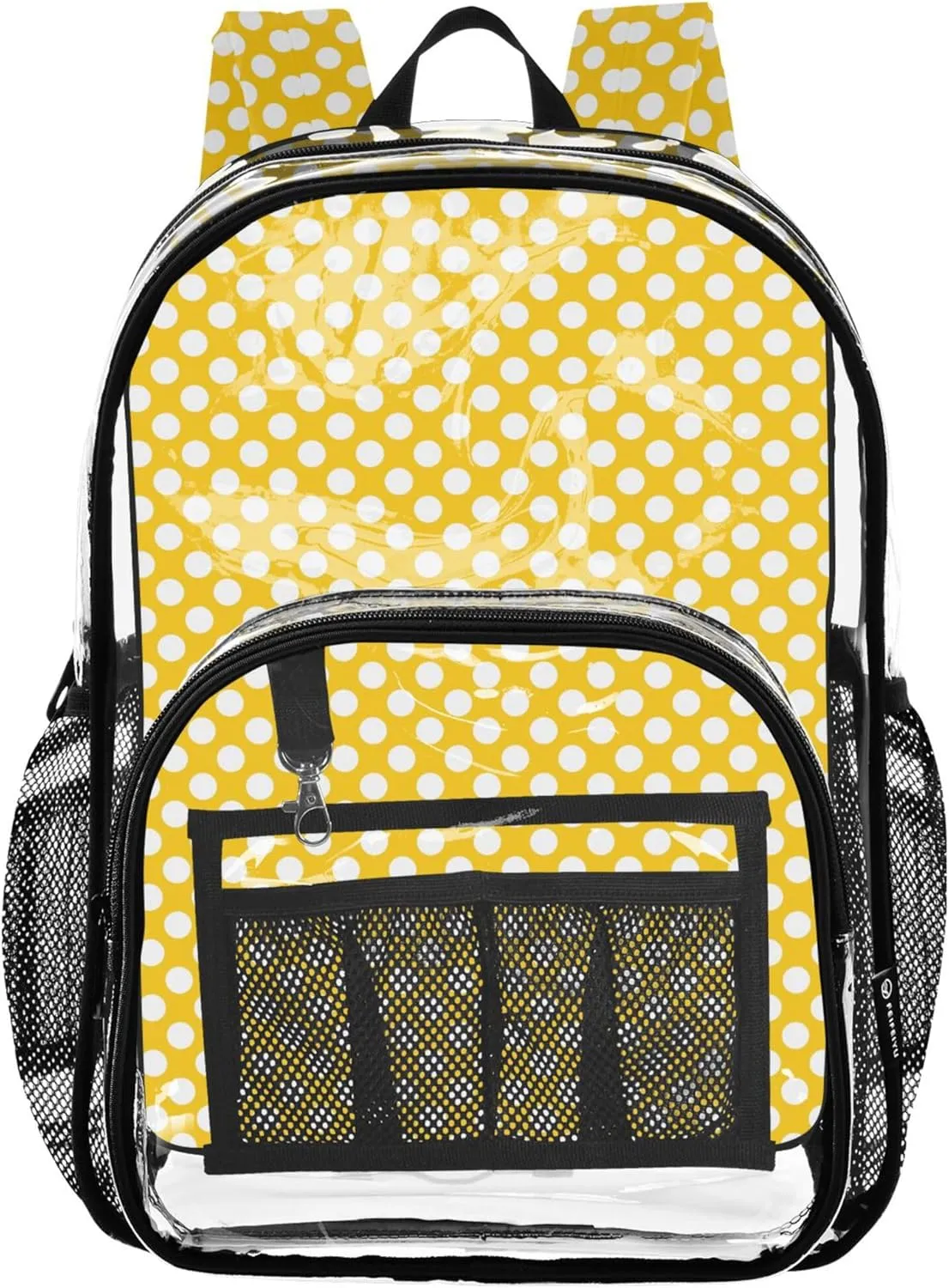 CHIFIGNO White Polka Dot Yellow Backpack Girls, Clear Plastic Bag, See through Bag, Clear Backpack for Girls