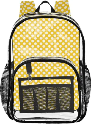CHIFIGNO White Polka Dot Yellow Backpack Girls, Clear Plastic Bag, See through Bag, Clear Backpack for Girls