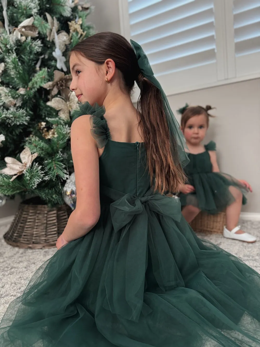 Chloe Green Flutter Sleeve Dress
