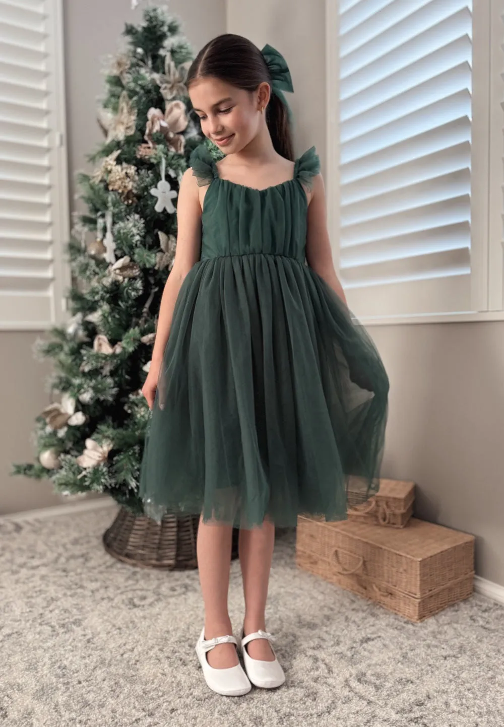Chloe Green Flutter Sleeve Dress